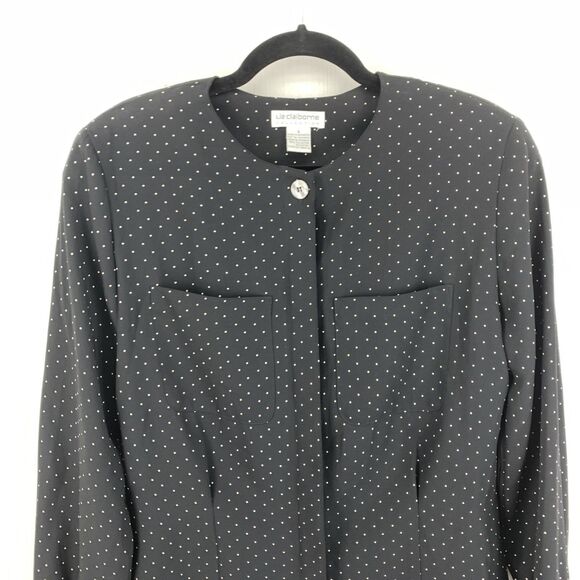 Liz Claiborne Womens 8 Button Up Top Black White Polka Dots Old Money Classic - Picture 2 of 7